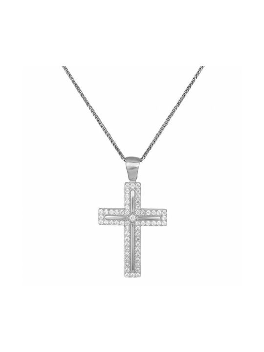 Damen Weißgold Kreuz 14K mit Kette