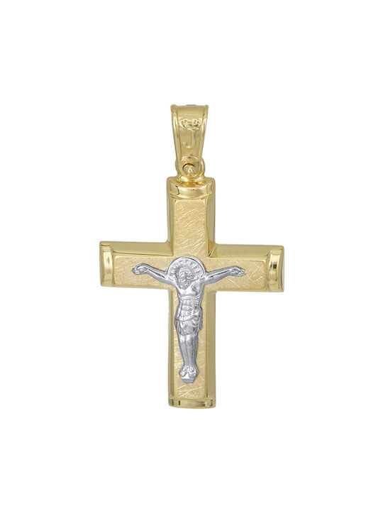 Herren Gold Kreuz 14K Beidseitig mit dem Gekreuzigten