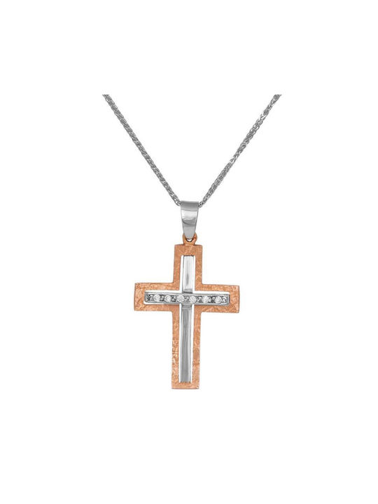 Damen Rosé Vergoldet Kreuz mit Kette