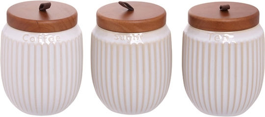 Etoile Set 3buc Borcane pentru Zahăr / Maro / Ceai cu capac Ceramică White-Brown