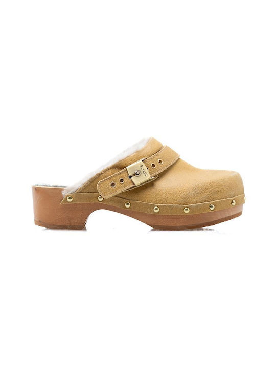 Scholl 'pescura Leder Mules mit Chunky Hoch Absatz in Beige Farbe