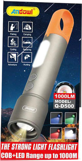 Andowl Φακός LED με Μέγιστη Φωτεινότητα 1000lm Qd500 Grey
