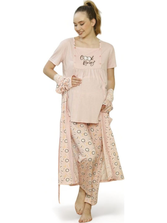 PijaMood Pajamas with Maternity Robe & Nursing in Pink color PJMD9624