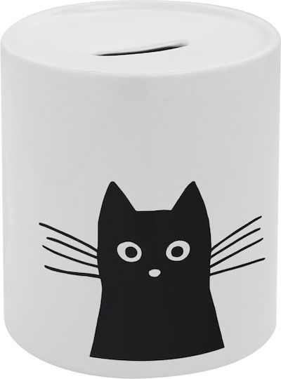 Cat Money Box Porcelain Black 8.2x8.2x9.5cm