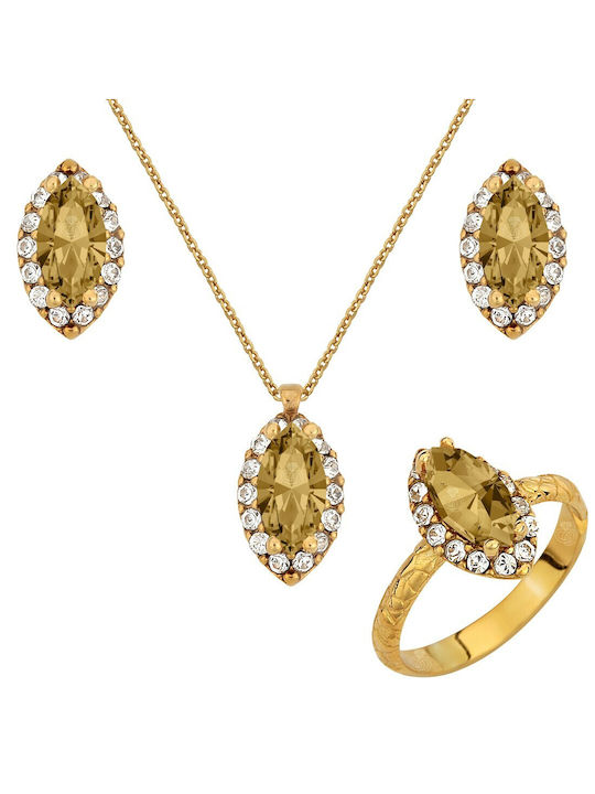 Verorama Gold Plated Silver Set Ring , Necklace & Earrings with Stones