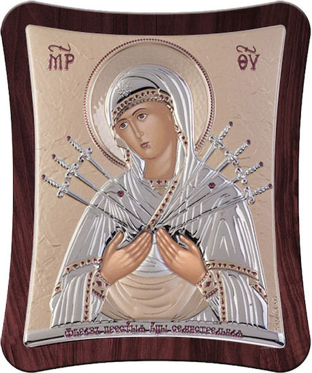 Slevori Heiligenikone Göttliche Mutter der Sieben Schwerter aus Aluminium 26,6x31,5cm