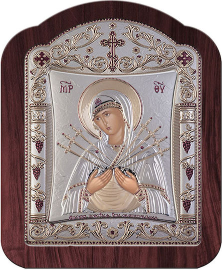 Slevori Heiligenikone Göttliche Mutter der Sieben Schwerter aus Aluminium 10,3x12,9cm