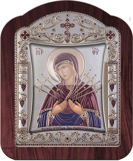 Slevori Heiligenikone Göttliche Mutter der Sieben Schwerter Metall 10,3x12,9cm