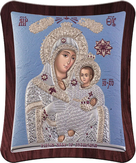 Slevori Silver Virgin Mary Holding the Infant Icon 18.9x15.8cm