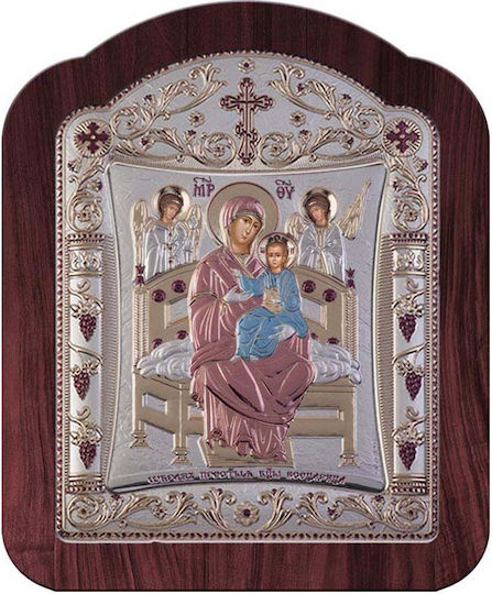 Slevori Heiligenikone Gottesmutter Panagia Pantanassa Silber 20,6x26,4cm