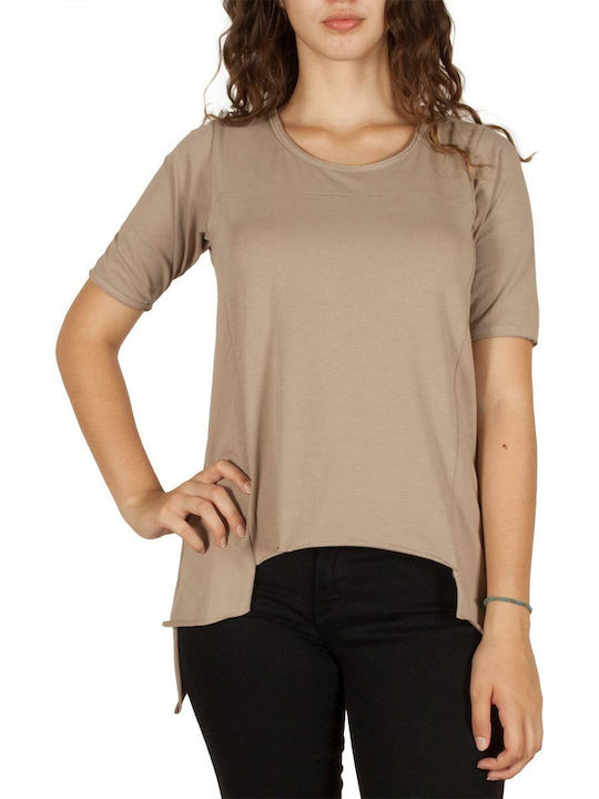 Paperinos Damen Bluse Baumwolle Kurzärmelig Beige