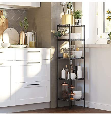 Songmics Floor Bathroom Shelf Metallic 30x30x123.5cm Black