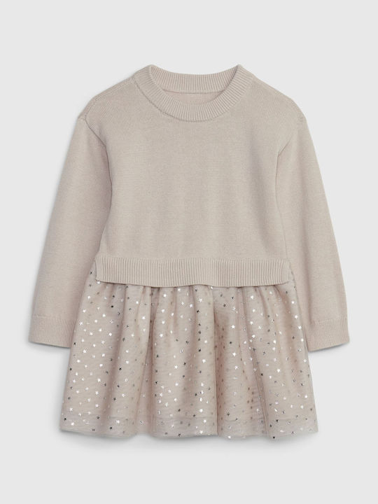 GAP Kids Dress Tulle Long Sleeve Beige