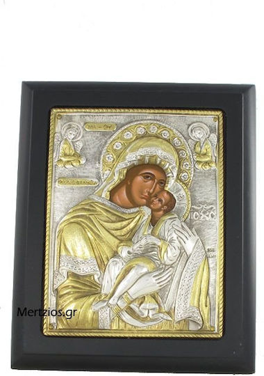Mertzios.gr Heiligenikone Gottesmutter mit Kind Silber 14x17cm