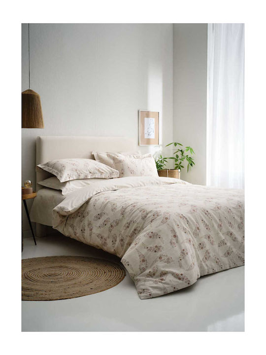 Vesta Home Set Duvet Cover Cotton 170x240cm Single with Pillowcase Karen Beige