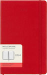 Moleskine Hard Large Ημερήσια Ατζέντα Κόκκινη 2024 13x21cm Scarlet Red