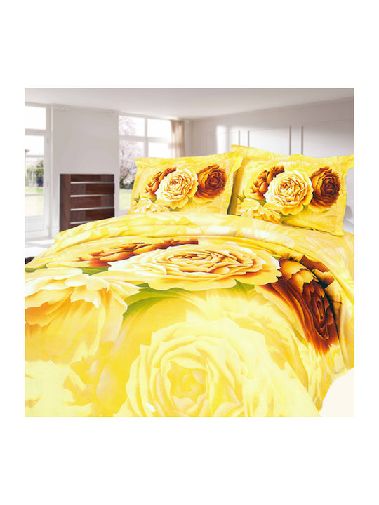 Palatex Bettdecken-Set Großes Doppelbett 220x250cm Panel 0675 Gelb 3Stück