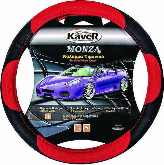 Kaver Auto-Lenkradabdeckung mit Durchmesser 38cm Schwarz mit Schwarzer Naht