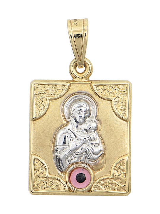 Koumian Anhänger Kinder Amulett mit der Jungfrau Maria aus Gold 14K