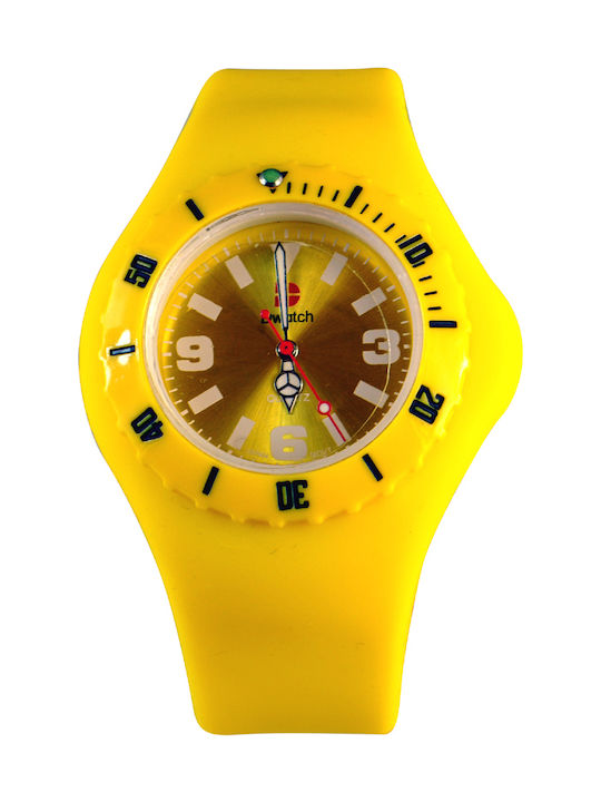 Dwatch Мъжки часовник на батерия с жълт каучук каишка