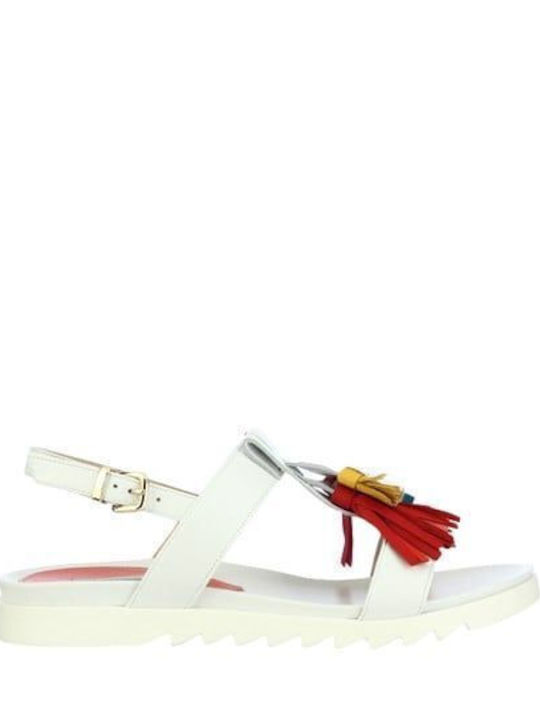 Leather Women's Flat Sandals in White Color