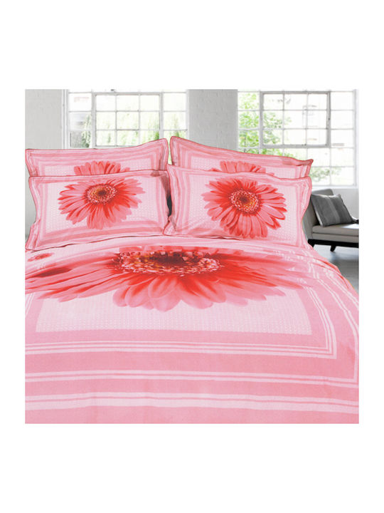 Palatex Duvet Cover Set Cotton Satin Queen with 2 Pillowcases 220x240 Pink