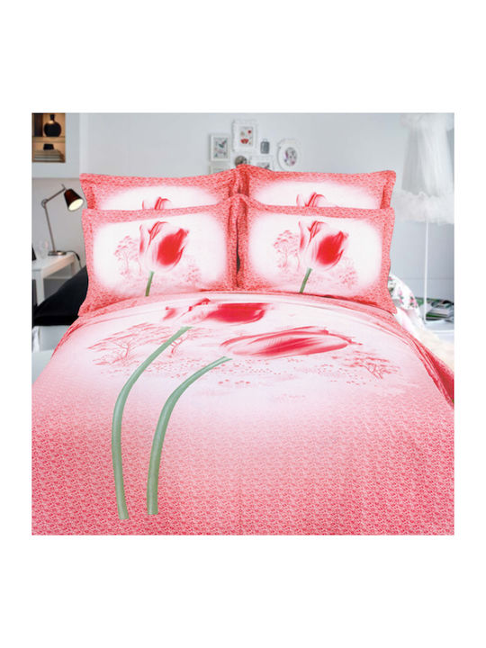 Palatex Duvet Cover Set Cotton Satin Queen with 2 Pillowcases 220x240 Pink