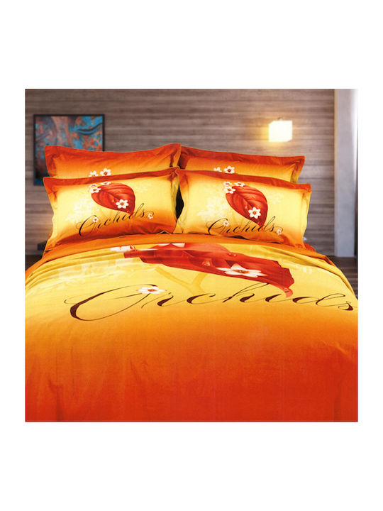 Palatex Duvet Cover Set Cotton Satin Queen with 2 Pillowcases 220x240 Orange