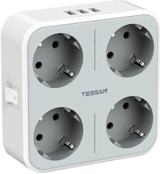 Tessan Steckdosenleiste 4 Steckdosen mit Schalter und USB Weiß