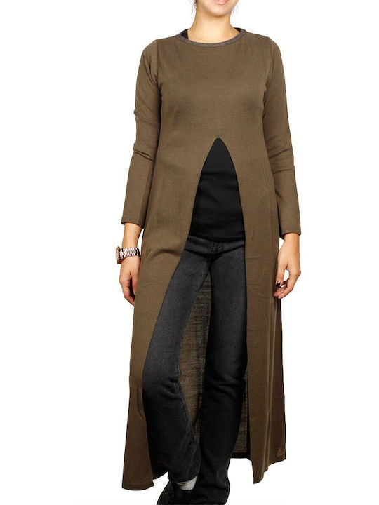 Damen Langarm Pullover Wolle Braun