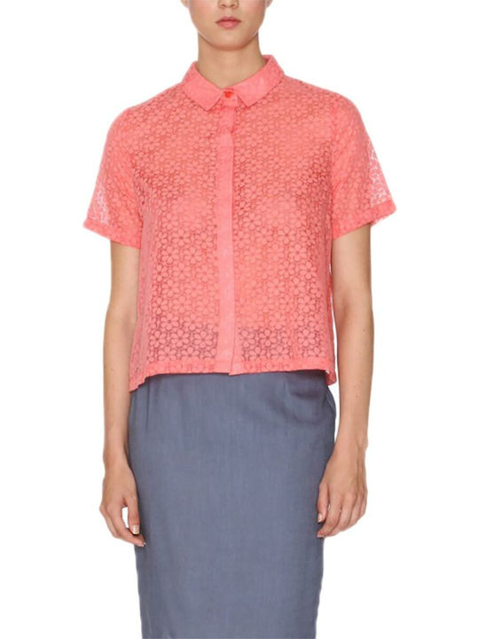 Pepaloves Women's Floral Short Sleeve Shirt coral