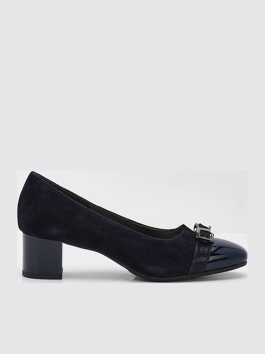 Leder Pumps mit flachem Absatz Blau