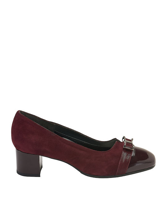 Leder Pumps mit flachem Absatz Burgundisch
