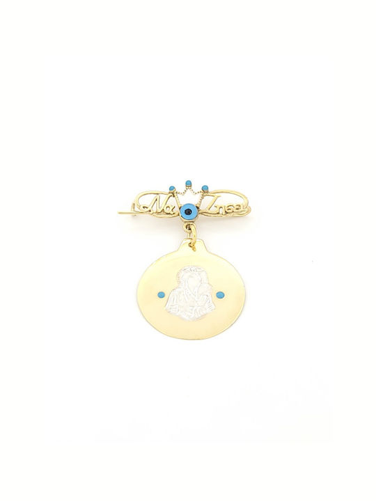 Child Safety Pin made of Gold 9K with Icon of the Virgin Mary