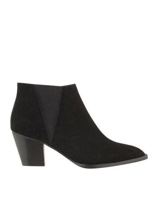 Leather Women's Ankle Boots with Medium Heel Black