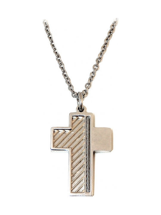 Art d or Men's Cross from Rose Gold Plated Steel with Chain