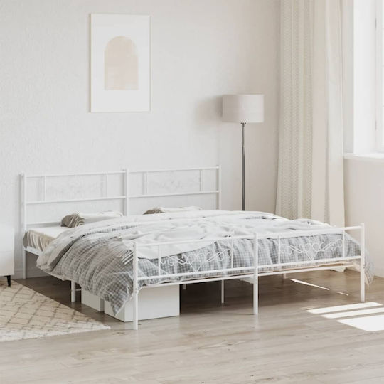 Pat King Size Metalic Alb Cu Plăci Pentru Saltea 183x213cm