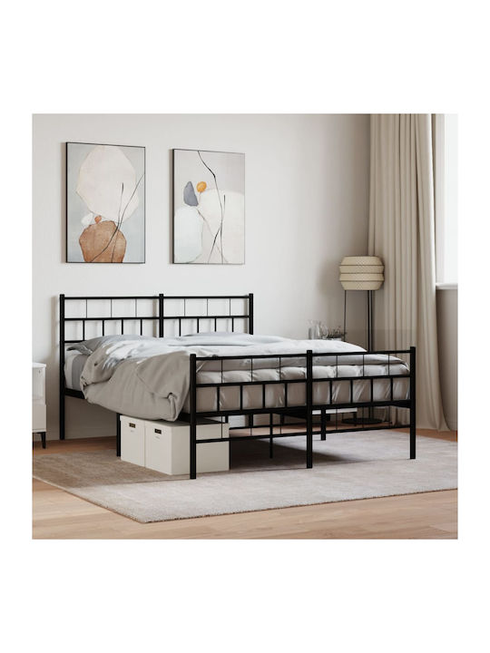 Double Metal Bed Black with Slats for Mattress 135x190cm
