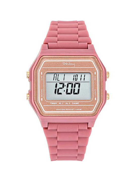 Tekday Strap Digital Uhr Chronograph mit Rosa Kautschukarmband