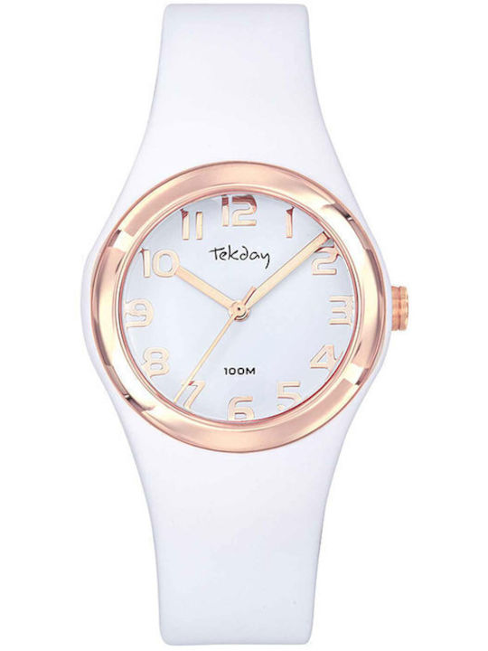 Tekday Strap Damen Uhr mit Weiß Kautschukarmband