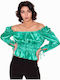 Damen Bluse Schulterfrei Langärmelig green