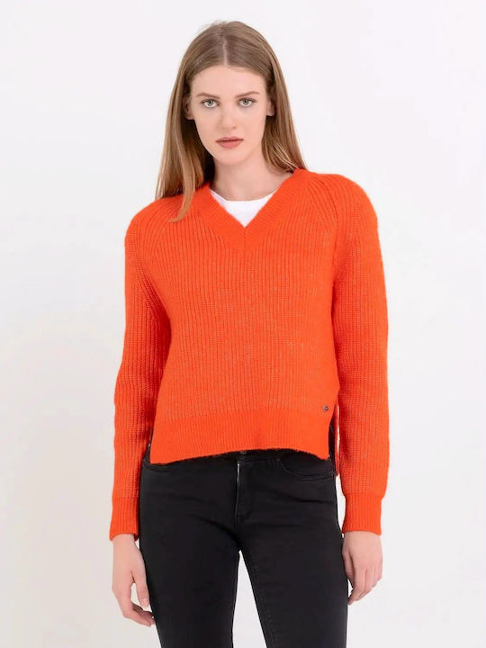 Replay Damen Langarm Pullover Wolle orange