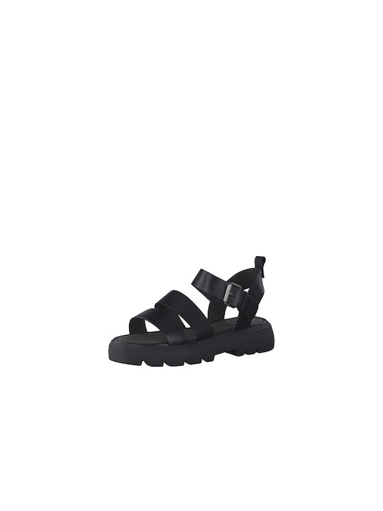 Tamaris Leder Damen Flache Sandalen in Schwarz Farbe