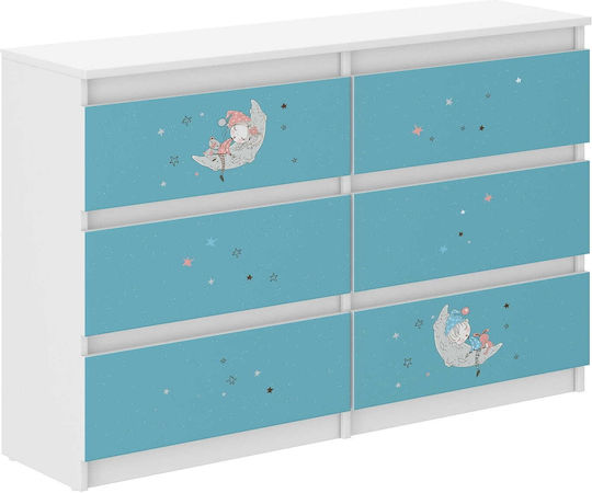Kids Chest of Drawers Light Blue / White with 6 Drawers 120x30x77cm