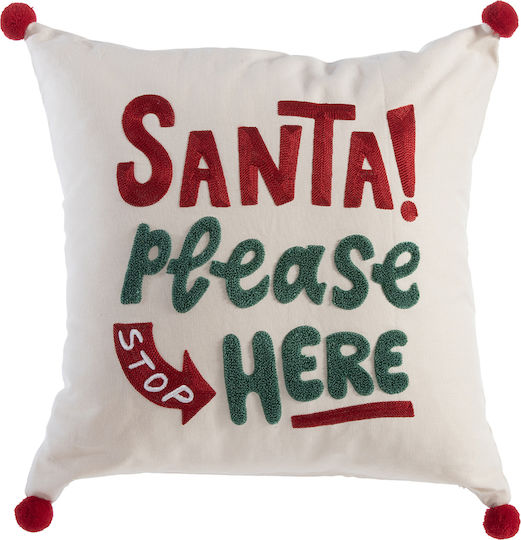 Nef-Nef Homeware Коледна Декоративна Възглавница Please Квадрат Бял 45x45cm