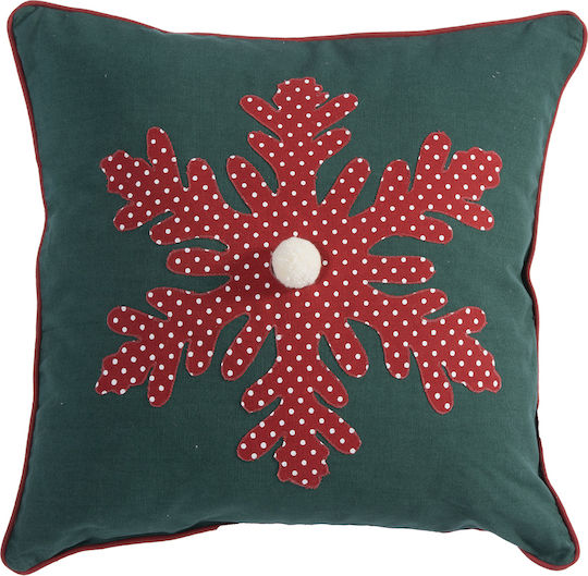 Nef-Nef Homeware Weihnachtsdekoratives Kissen Happy Snowflake Platz Grün 45x45cm