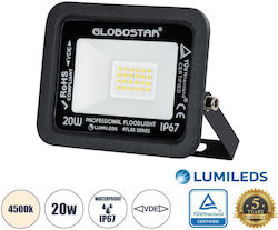 GloboStar Atlas Στεγανός Προβολέας LED 20W Φυσικό Λευκό 4500K IP67