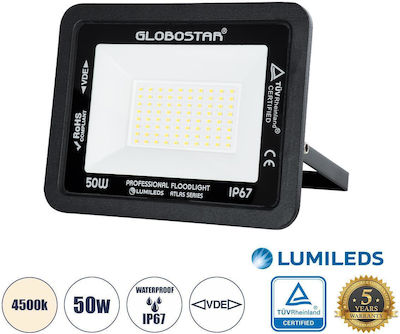 GloboStar Atlas Στεγανός Προβολέας LED 50W Φυσικό Λευκό 4500K IP67