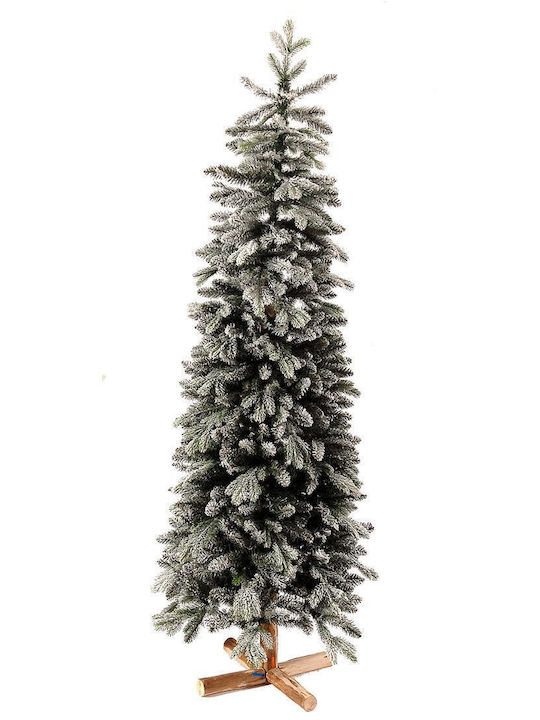 Snowy Christmas Green Tree with Wooden Cross Base H210cm