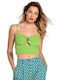 Matis Fashion Women's Crop Top with Straps & Zipper Green